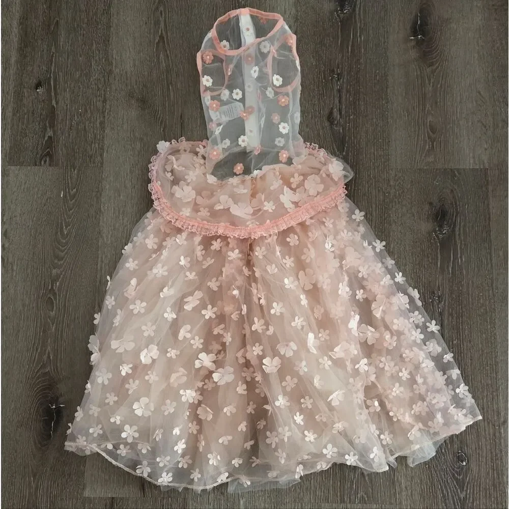 Pet Wedding Tulle Dress, Detachable Floral Dog Gown Large